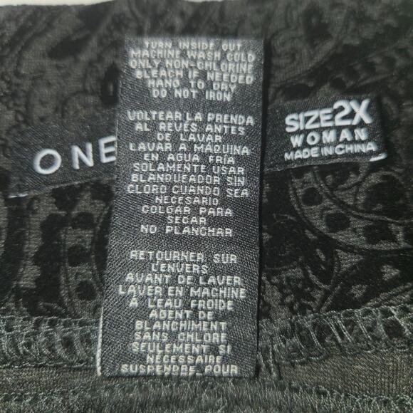 One 5 One Womans 2X Velvet Burnout Pants Black Flocked Paisley Stretch Going Out - Picture 15 of 15